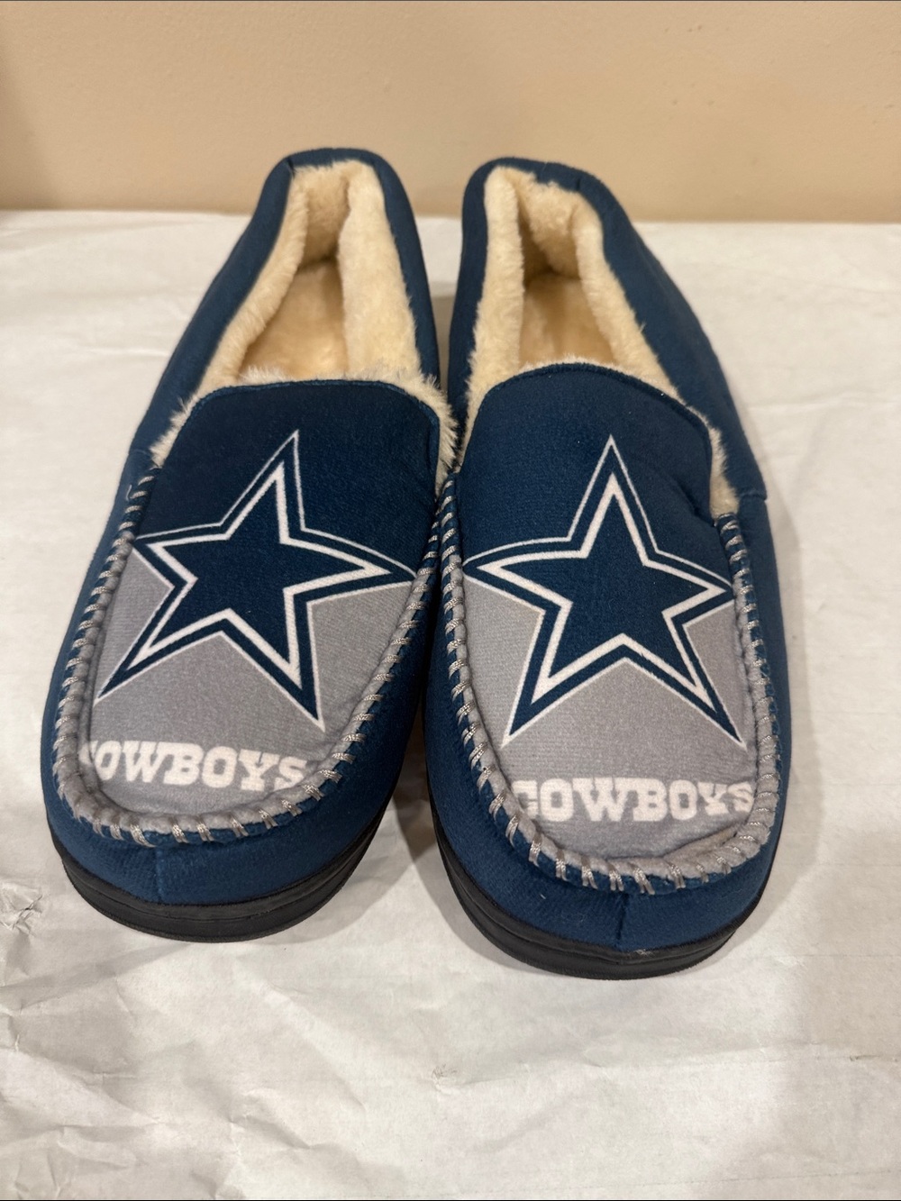 🩵NFL Dallas Cowboys Navy and Gray Plush Slip-On Slippers Football
